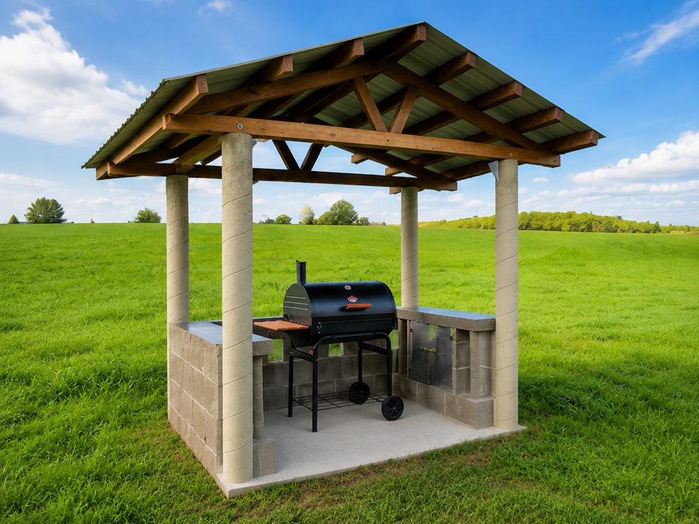 Covered outdoor grilling area at Riverwood Farm