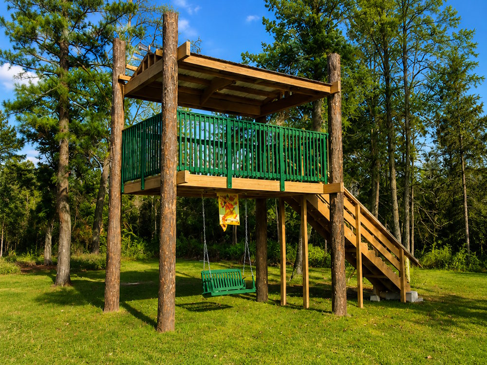 Elevated outdoor patio at Riverwood Farm
